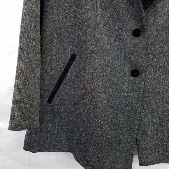 Giorgio Fiorlini Blazer Women's 16 Grey Tweed Black Velvet Collar Equestrian VTG - Picture 4 of 16